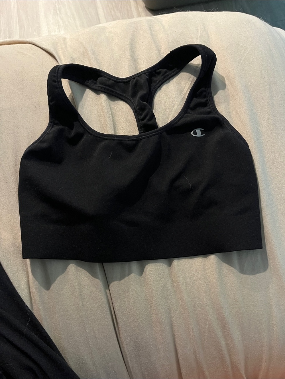 Champion Black Racerback Sports Bra with Small Logo